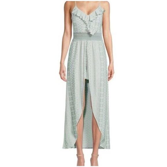 No Boundaries Juniors Ruffle Walk Through Maxi Romper Size XXL Jade Delight NWT - Picture 1 of 6